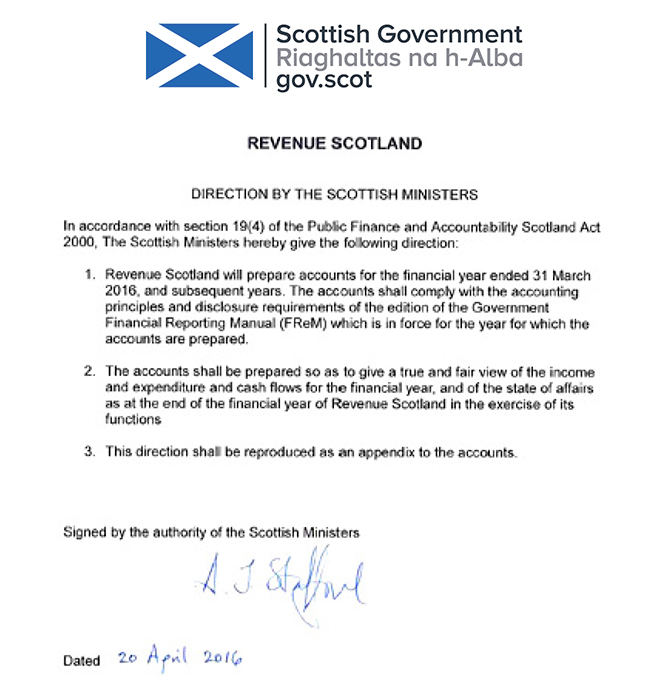 Direction letter by the Scottish Ministers