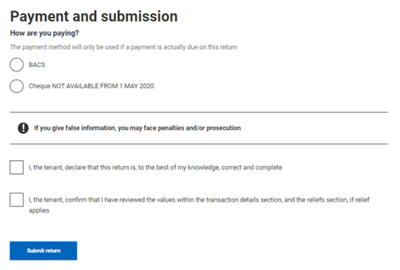 Payment and submission details for tenants