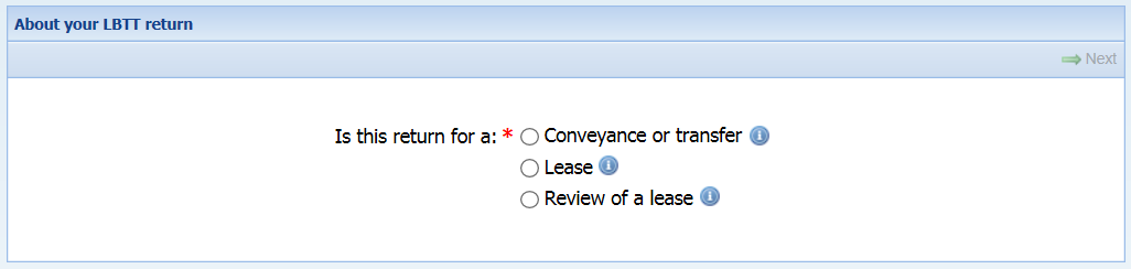 Screenshot of the 'About your LBTT return' page